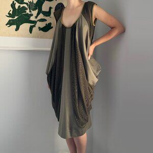 Paul Hardy Mesh Panelled Dress in Khaki Green, size XS